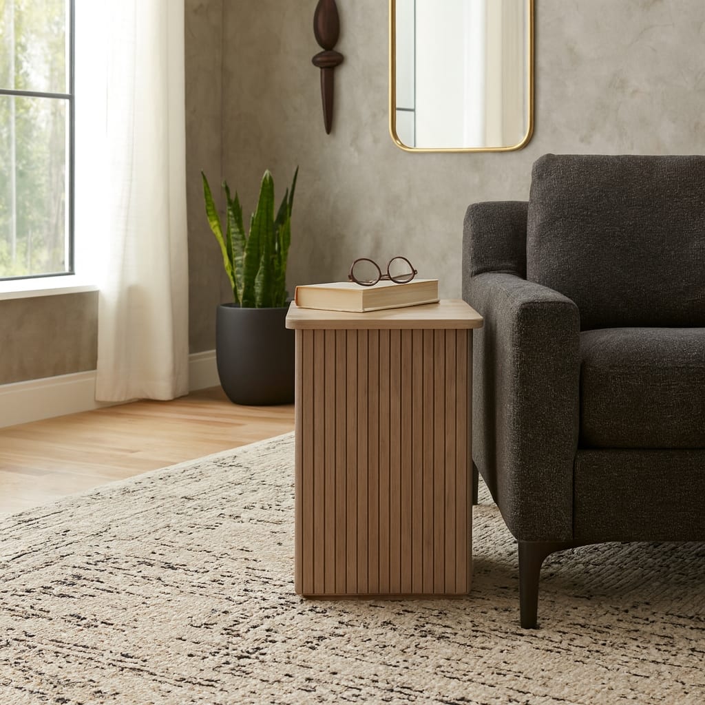 Mango Wood Slatted Panel Design Side Table - Brown, 20 in. - 20.0"