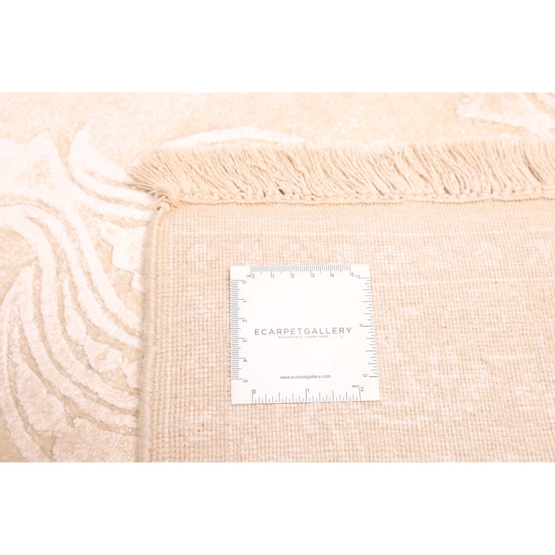 ECARPETGALLERY Hand-knotted Mirzapur Light Khaki Silk, Wool Rug - 5'6 x 8'1