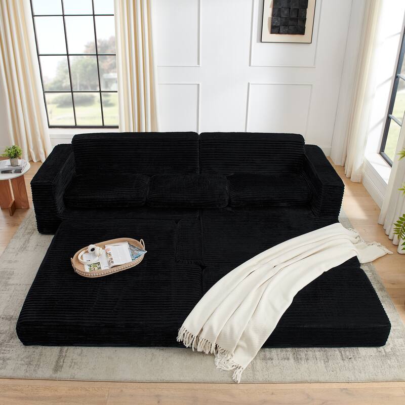 Compact L-Shape Sofa Bed, Modular Space-Saving Corduroy