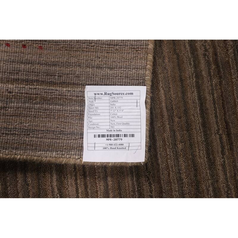 Striped Brown Gabbeh Oriental Area Rug Handmade Wool Carpet - 5'0"x 7'11"