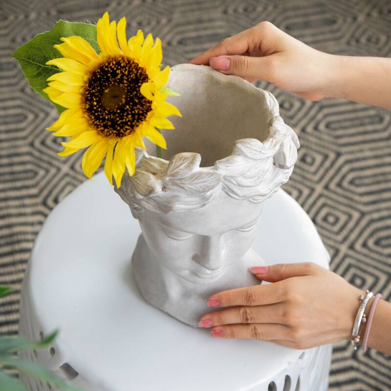 D7" x 11"Greek Style Cement Head Planter-Indoor Outdoor Home Garden Decor