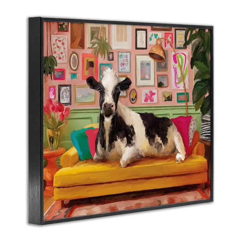 Stupell Cow in Whimsical Maximalist House Framed Giclee Art Design By Kamdon Kreations