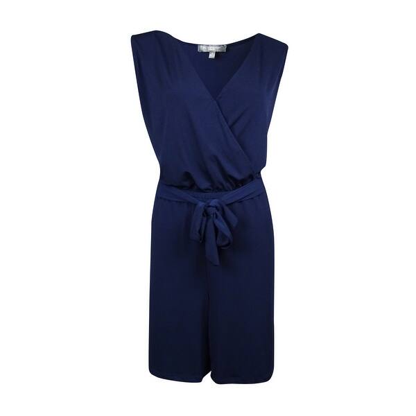 Shop Ny Collection Women S Belted Surplice Jersey Romper On Sale