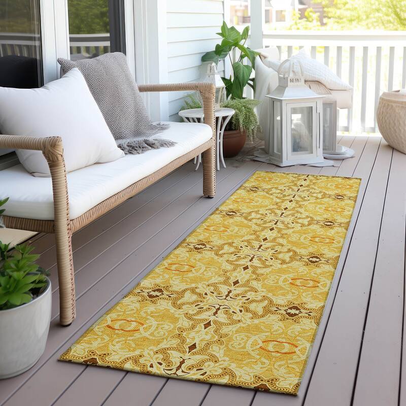Machine Washable Indoor/ Outdoor Chantille Traditional Medallions Rug - Orange - 2'3" x 7'6"
