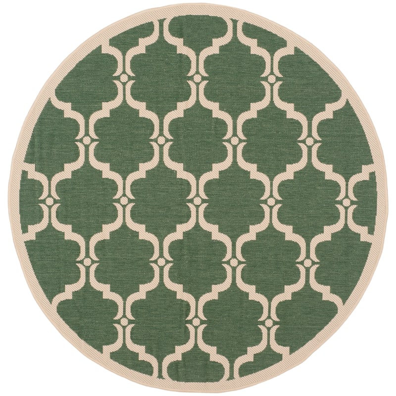 SAFAVIEH Courtyard Charleen Indoor/ Outdoor Waterproof Patio Backyard Rug - 5'3" Round - Dark Green/Beige