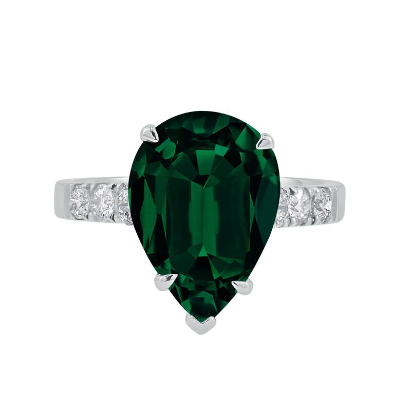 Auriya 4 1/5ct Pear-cut Green Emerald and Diamond Ring 3/8cttw 18K Gold