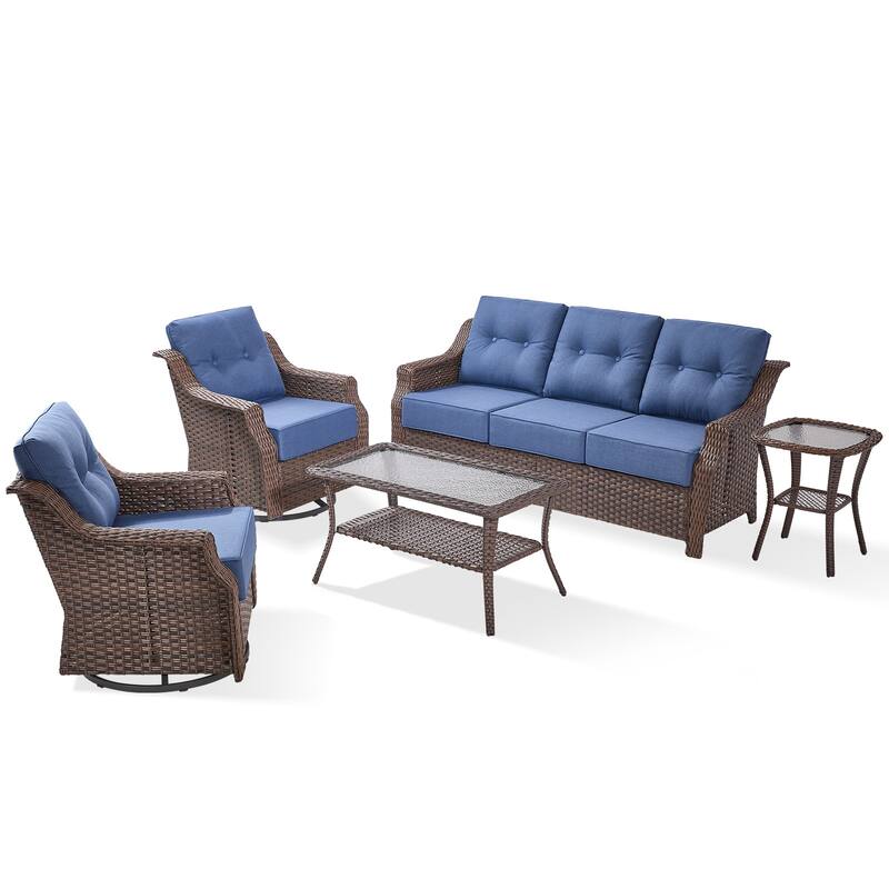Gymojoy Wicker Patio Furniture Sofa Set, 6-Inch Ultra Thick Cushioned 360°Swivel Glider Chairs & Sofa Set