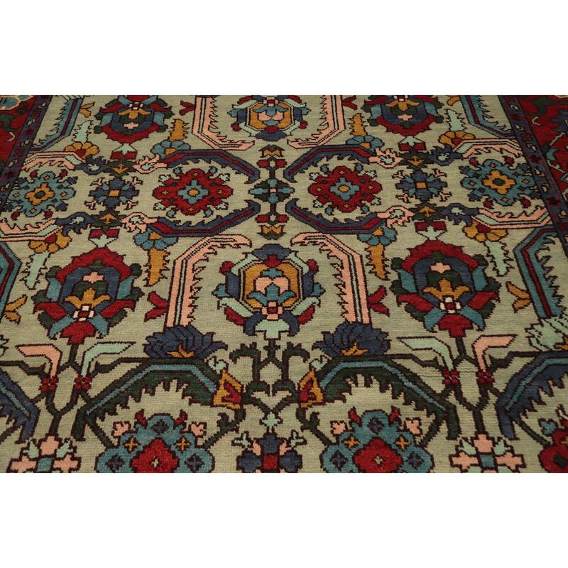 Hand Knotted Oriental 100% Wool Carpet Transitional Geometric Green Oushak Area Rug - 9' 11'' X 7' 11''