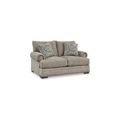 Golo Loveseat, 72 Inch, 2 Accent Pillows, Gray Fabric, Nailhead Trim