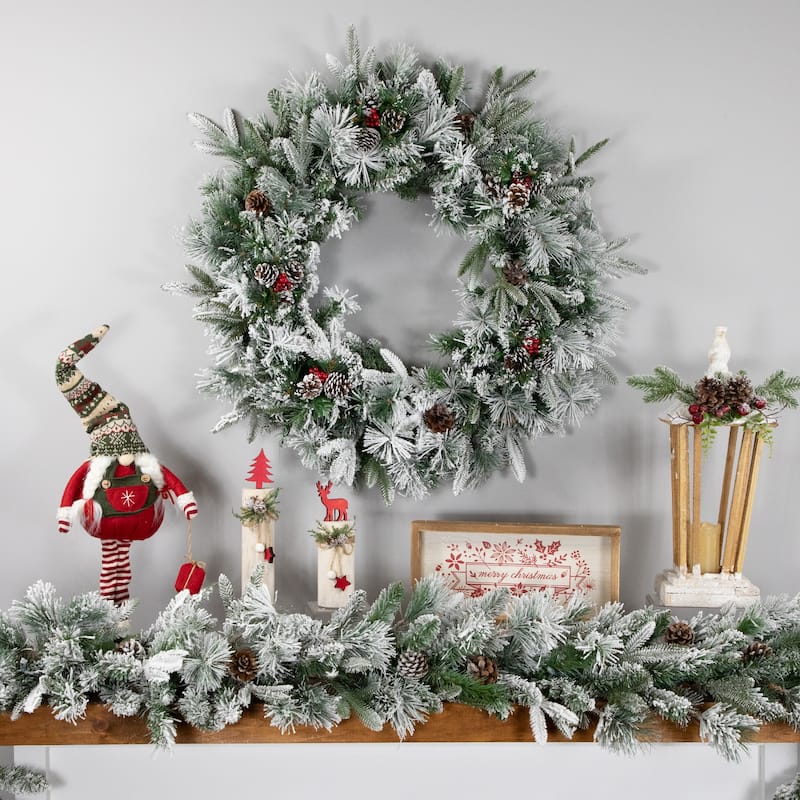 Flocked Rosemary Emerald Angel Pine Artificial Christmas Wreath - 30-Inch Unlit - 30"