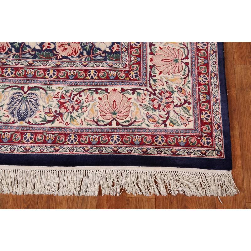 Blue Floral Aubusson Vegetable Dye Area Rug Hand-Knotted Wool Carpet - 6'0"x 9'0"