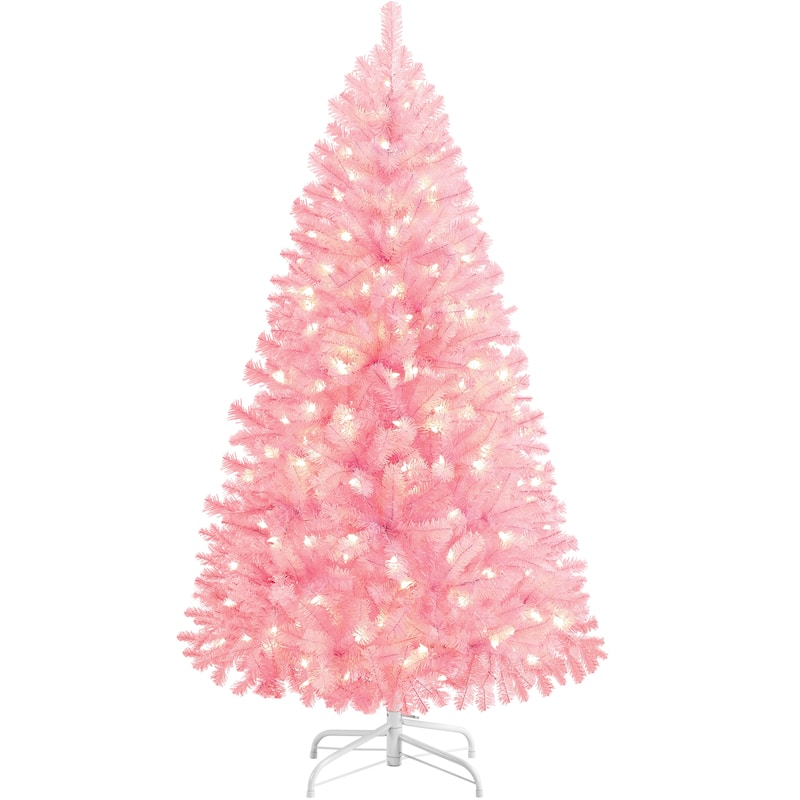 Yaheetech 4.5ft/6ft/7.5ft Pre-lit Artificial Christmas Tree with Foldable Stand - Pink - 4.5 Foot