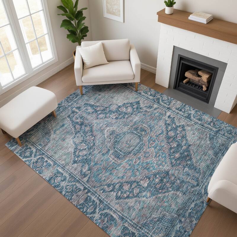 Premium Washable Super Soft Traditonal Marcus Mayfield Rug - Denim - 2'6" x 3'10"