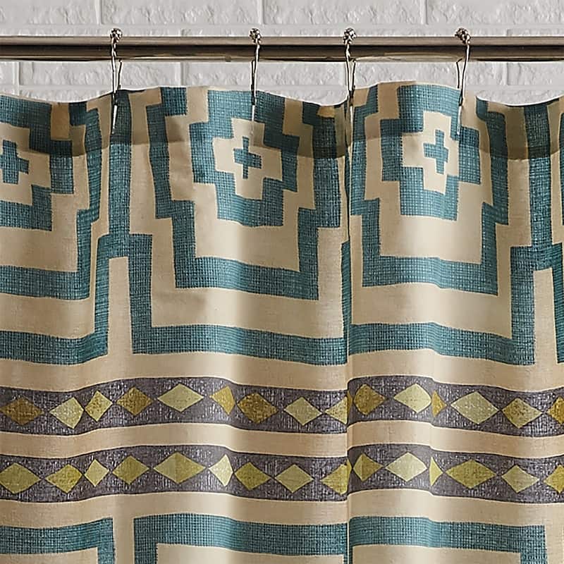 Hypnotic Blue Fabric Shower Curtain by Jungalow
