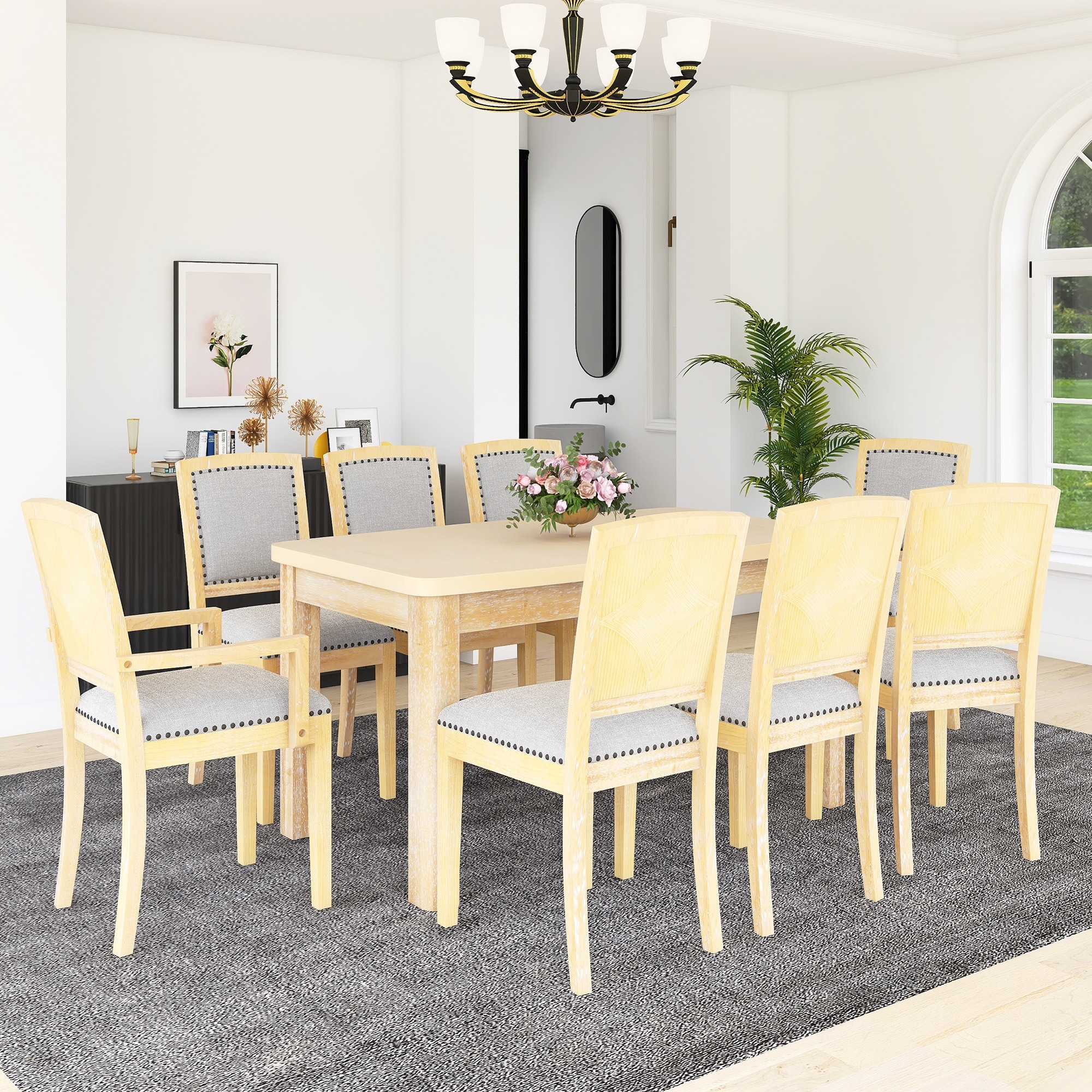 84" Dining Table Set with 24" Removable Leaf and 8 Dining Chairs
