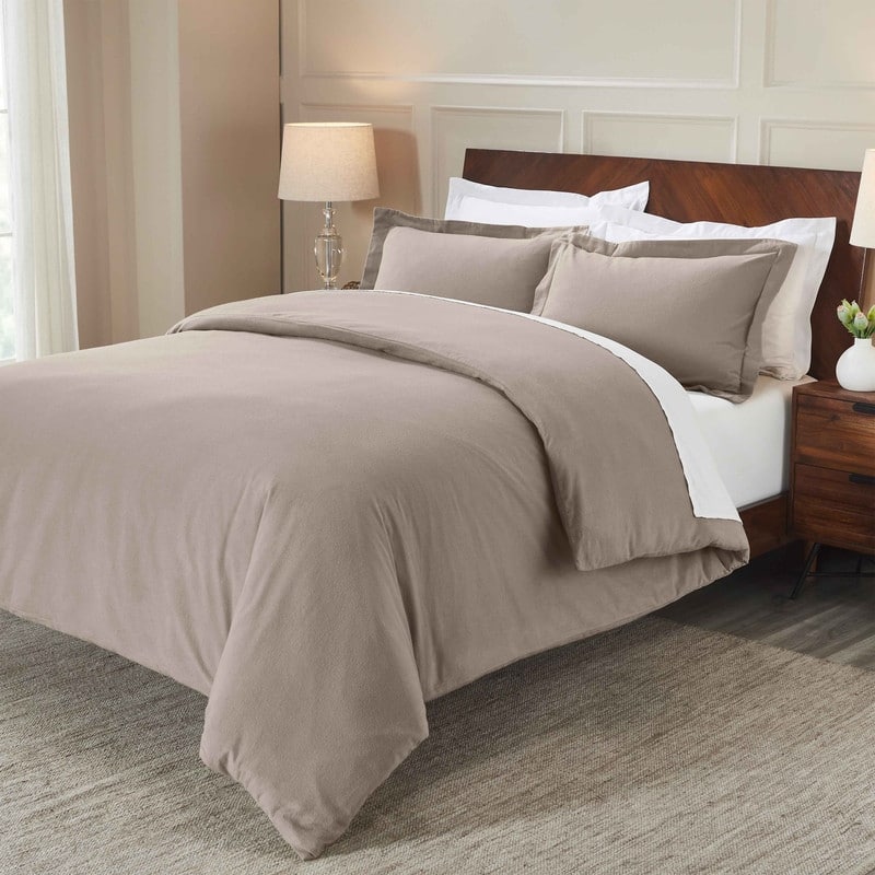 Blue Nile Mills Solid Flannel Cotton Duvet Cover Set - Full - Queen - Grey