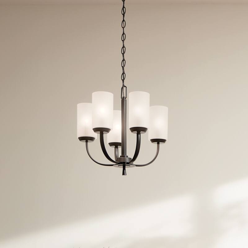 Kichler Lighting Kennewick 5-Light Chandelier Black with Satin Etched Glass Shades