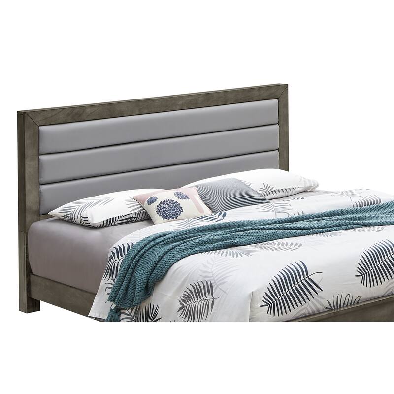 Full Panel Bed - Faux Leather Upholstered Bed Frame with Slats - 58" x 81" x 48"