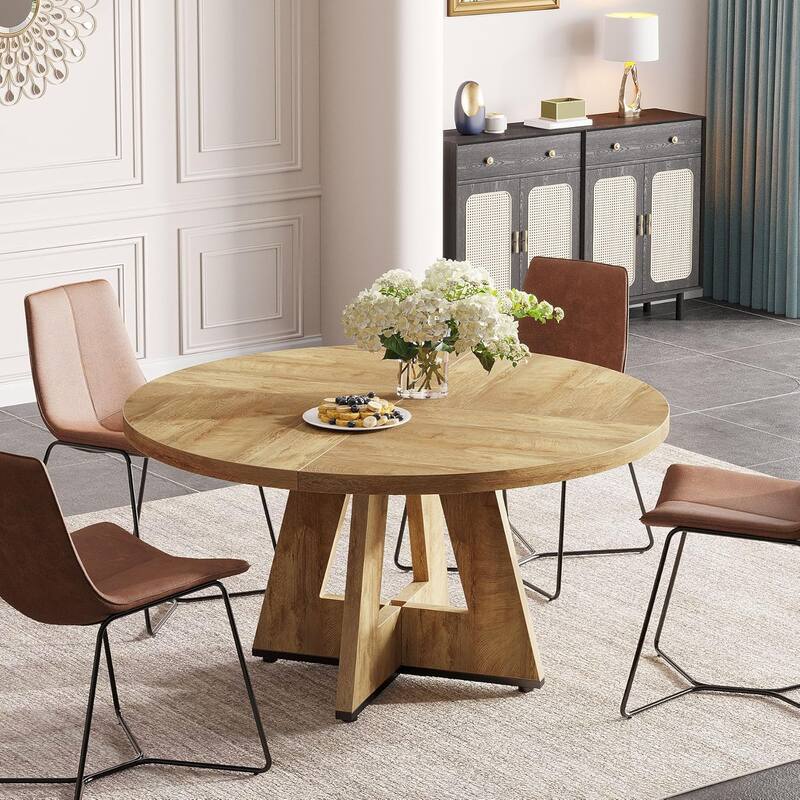 47" Round Dining Table, Wood Top Kitchen Table for Dining/Living Room