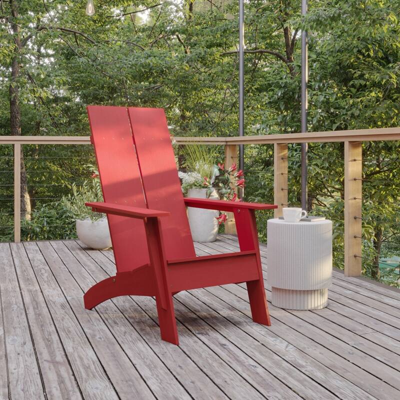 Modern Dual Slat Back Indoor/Outdoor Adirondack Patio Chair - Red
