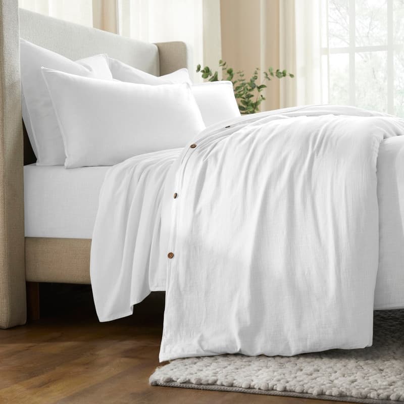 Superior Chloe 100% Cotton Percale Linen Texture Duvet Cover Set - White - King - Cal King