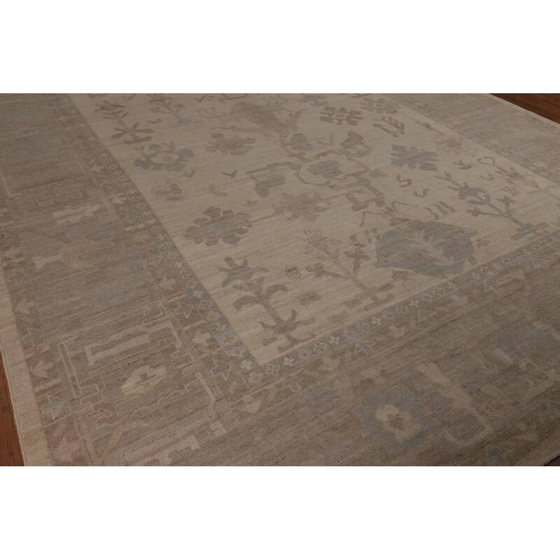 Vegetable Dye Oushak Oriental Large Rug Handmade Beige Wool Carpet - 10'5"x 14'4"