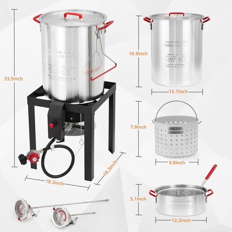 30QT Propane Turkey Fryer, Aluminum Stock Pot with Burner Stand - 30 QT