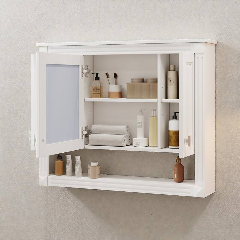 35 Inch Wall Mounted Medicine Cabinet with Mirror, Adjustable Shelves, Open Storage, Over Toilet Bathroom Cabinet