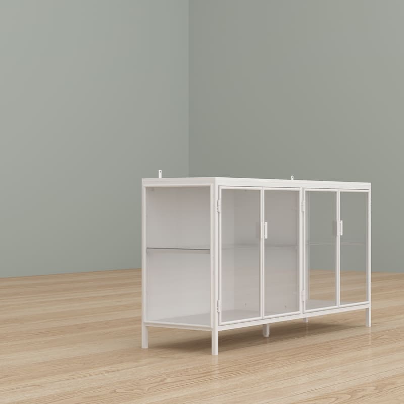 Black Metal & Glass Display Cabinet with LED Lights Accent Cabinet - 55.1"W