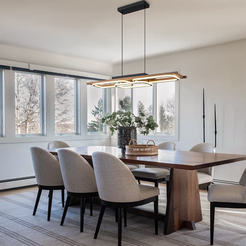 3-Light 43 in. Integrated LED Linear Chandelier Wood Kitchen Island Pendant - 43.3''W