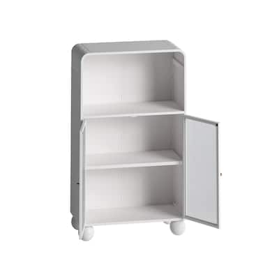 White Iron and Glass Modern Storage Cabinet with Shelves and Cupboard - 27.56” x 13.78” x 45.28”