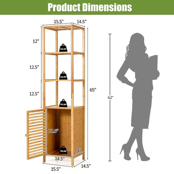4 Tiers Slim Bamboo Floor Storage Cabinet with Shutter Door and Anti toppling Device Natural
