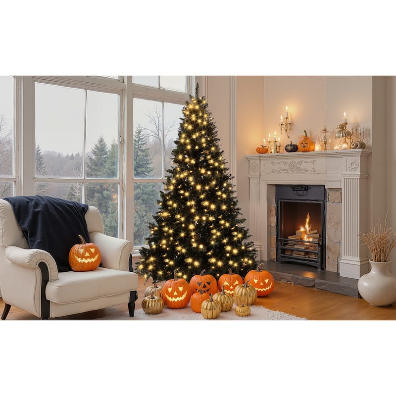 6FT Pre-lit Artificial Hinged Christmas Tree,Xmas Tree with 920 Branch Tips and 280 Color LED Changing Lights with 11 Modes