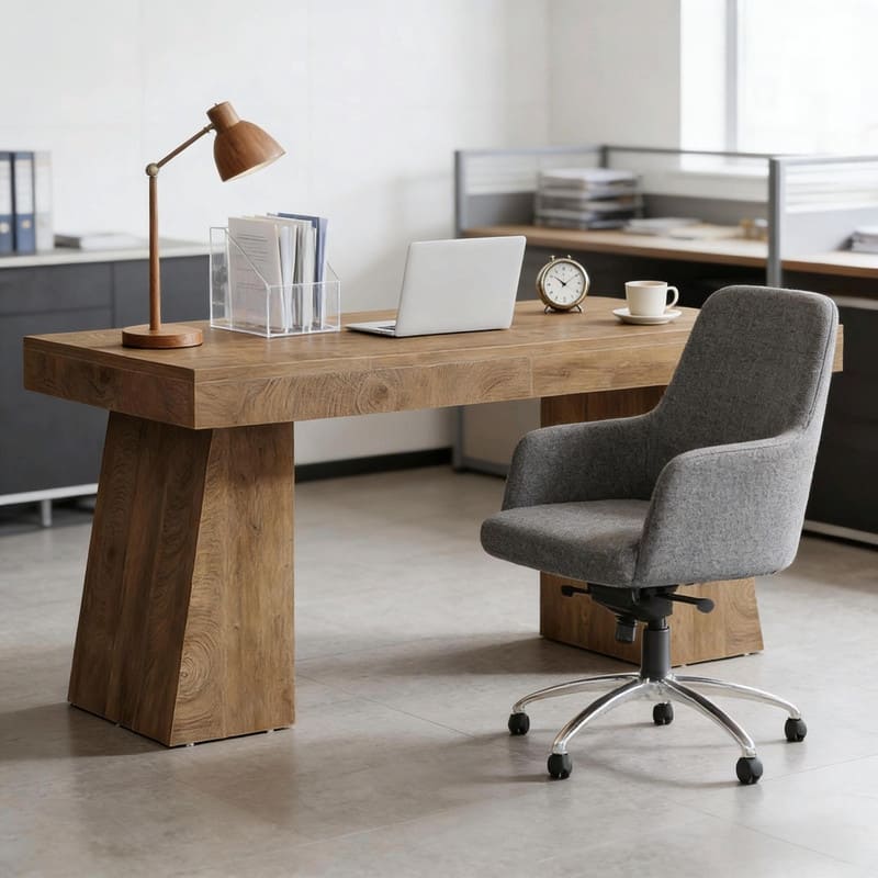 55" Mid-Century Modern Executive Desk with Trapezoid Base for Home Office