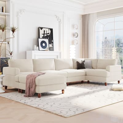Modern Modular Sectional Sofa with Corduroy Upholstery and Ottoman for Living Rooms and Guest Room or Bedroom