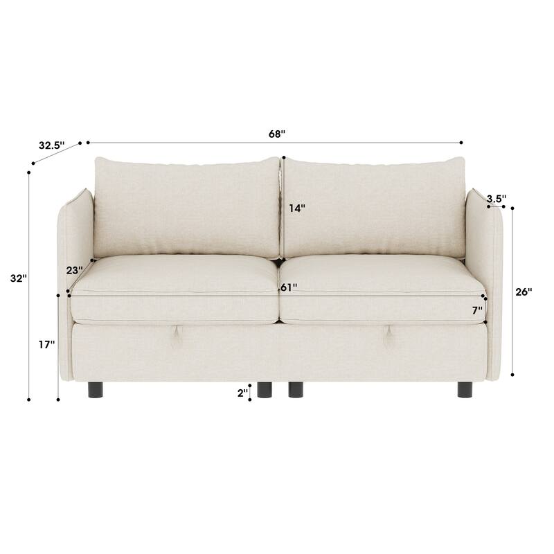68" Chenille Mid-Century Loveseat with Hidden Storage and 250lb Capacity
