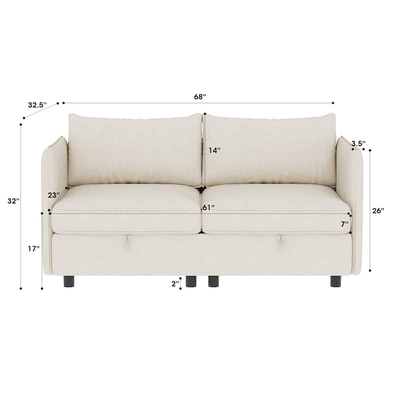 Exquisite Sofa Couch With Storage, Lounge Sofa with Solid Wood Frame for Living Room, 2 Seater Love Seat