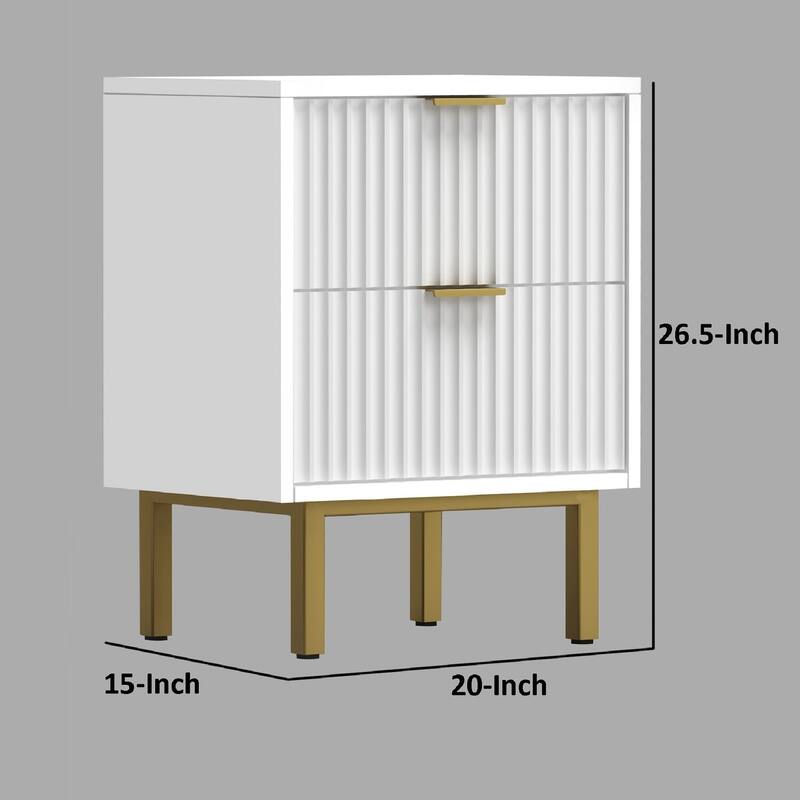 White/Gold 2 Drawer 20 in. W Nightstand with Sturdy Hardware and Ample Storage