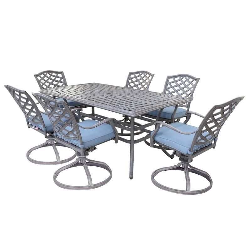 Aluminum 7-Piece Rectangular Dining Set With 6 Swivel Rockers