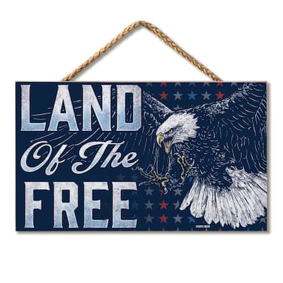 Land of the Free Hanging Wood Sign 9.5" x 5.75" Made in the USA