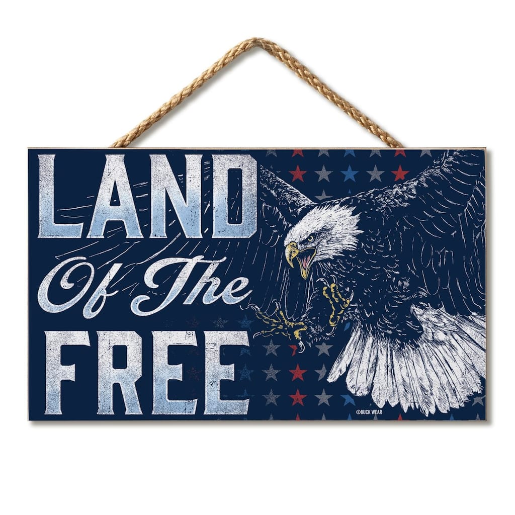 Land of the Free Hanging Wood Sign 9.5" x 5.75" Made in the USA