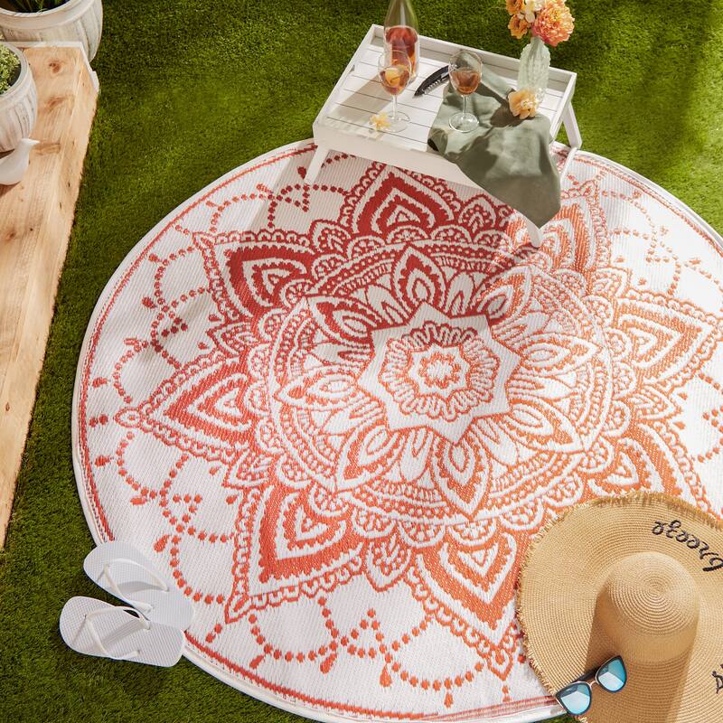 DII Boho Floral Outdoor Rug 5 Ft Round