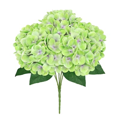 Set of 2 Natural Touch Light Green Artificial Hydrangea Flower Stem Bush Bouquet 17in - 17" L x 11" W x 11" DP