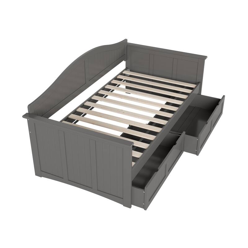 Twin Daybed with Drawers - White Wood Frame & Storage - Elegant Design