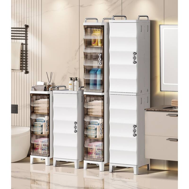 Small Narrow Bathroom Storage Cabinet White Plastic Corner Organizer with Adjustable Shelves