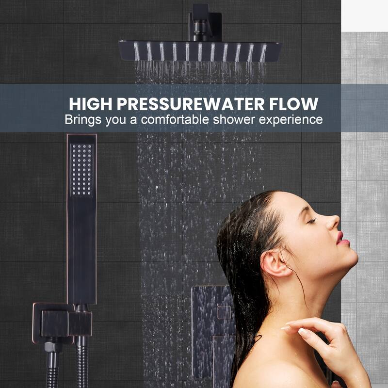 WOWOW 10 in. Square Shower Head 2-Spray Shower Faucet with Single Handle - 10 in.