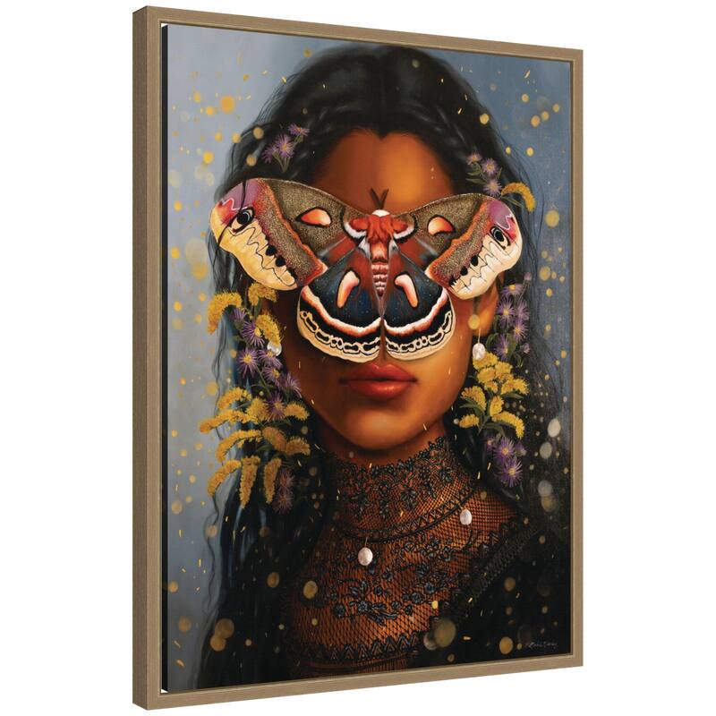 Kate and Laurel Asters and Goldenrod by Charlotte Brindley Framed Canvas Wall Art Print - 18x24 - Gold