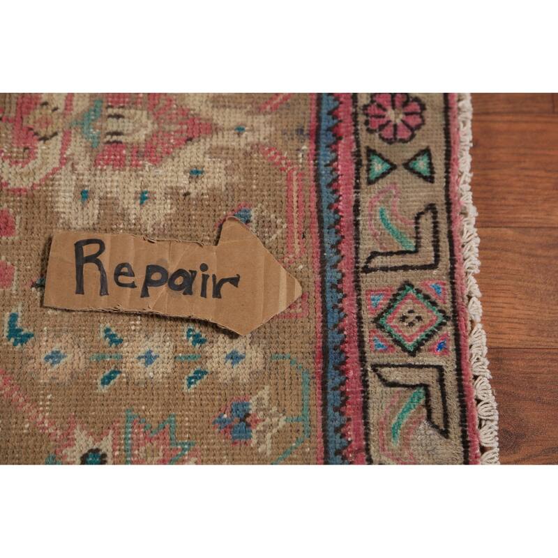 Pink Geometric Tabriz Persian Area Rug Hand-Knotted Wool Carpet - 9'7"x 12'7"