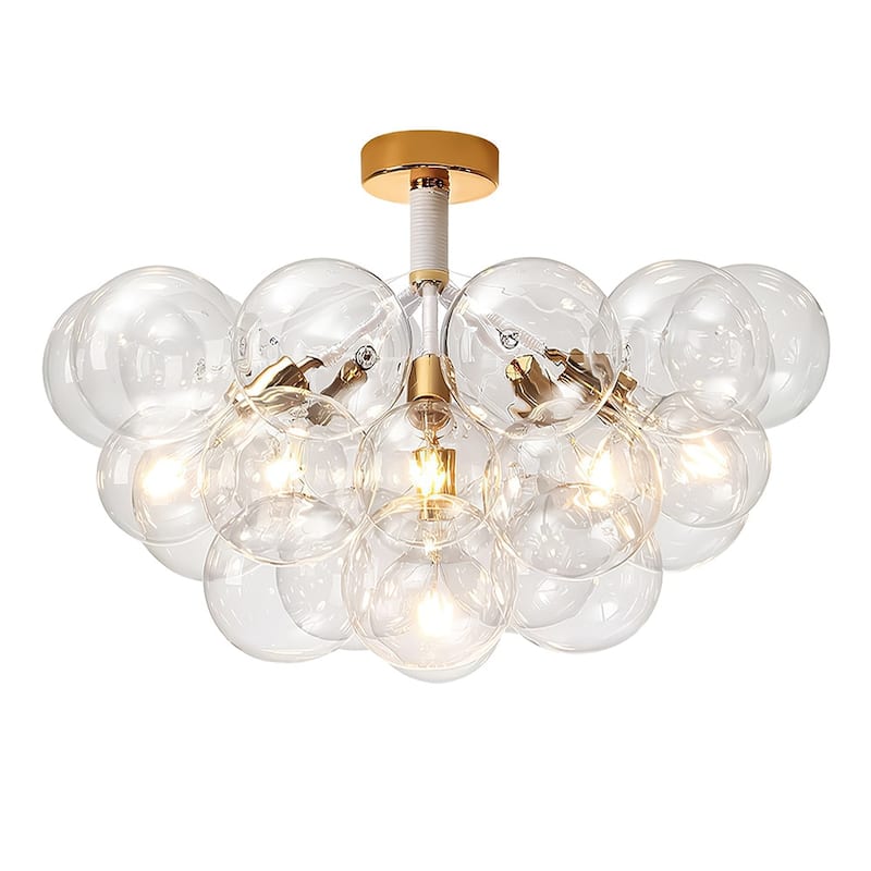 Contemporary Clear Glass Globe Bubble Semi Flush Mount - 6 Lights - White