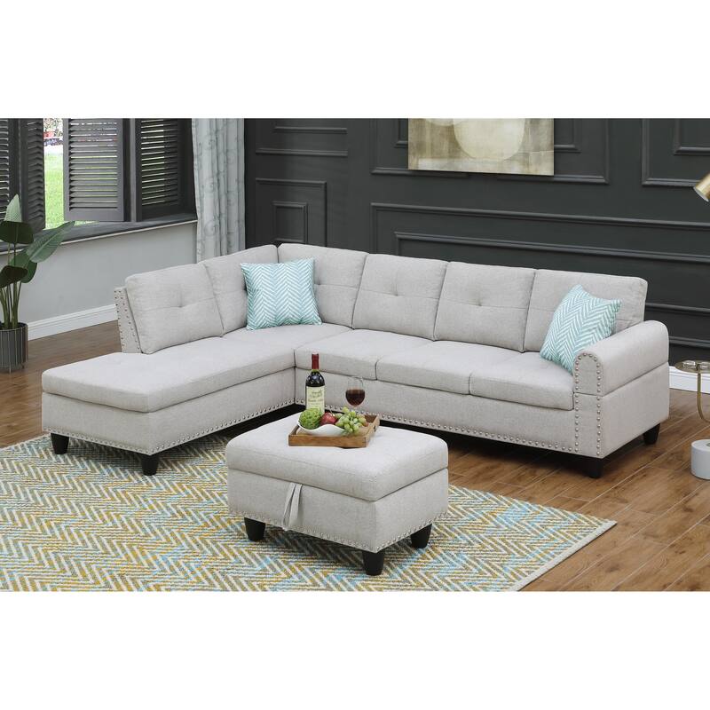 Alger 98" Wide Left Hand Facing Sofa & Chaise with Ottoman